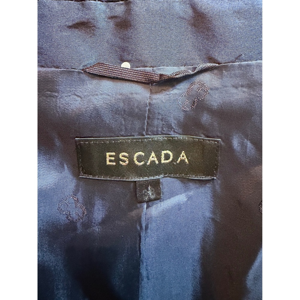 Escada Navy Blue Polka Dot Silk‎ Blend Double Breasted Shawl Collar Jacket 38 - Picture 5 of 16